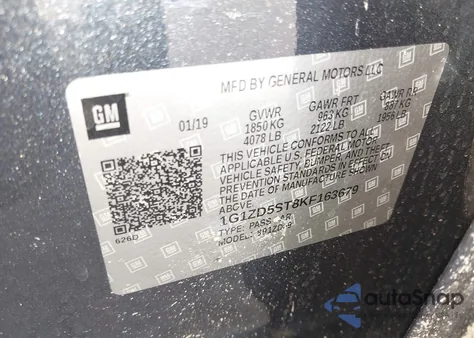 2019 Chevrolet Malibu Lt z USA, uszkodzony, nr VIN 1G1ZD5ST8KF163679